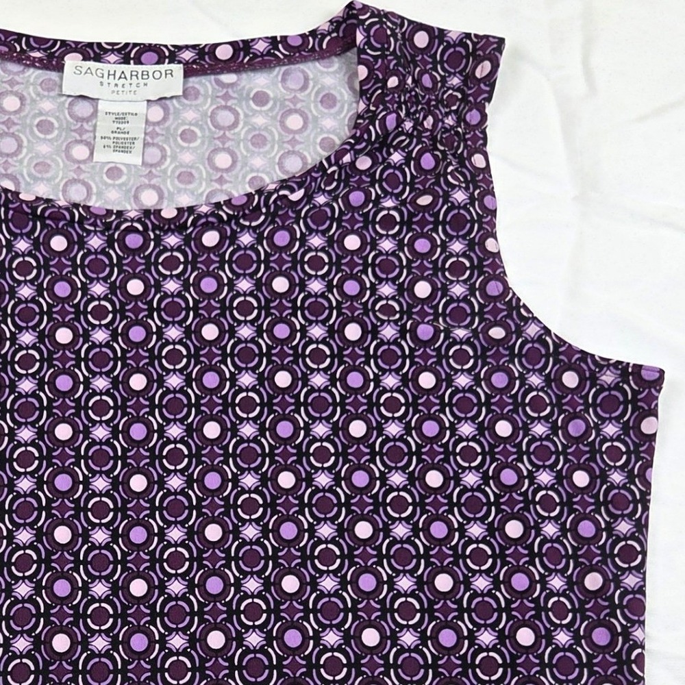 Sag Harbor Stretch Petite Purple Geometric Circle Print Tank Top PL Sleeveless